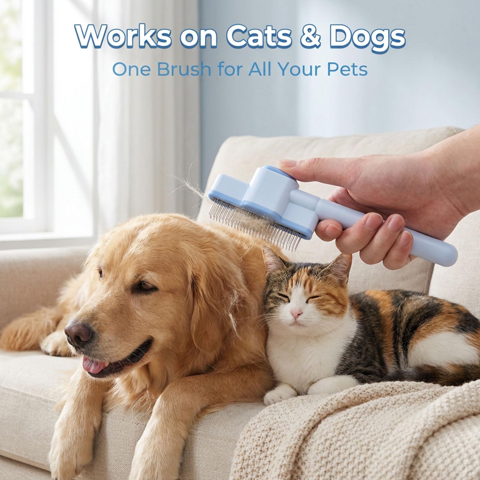 Brosse Poil Chat, Peigne Anti Puces Pour Chaton, Peignes à Dents En Acier Inoxydable pour Chats et Chiens, Brosse Autonettoyante pour Long Court, pour enlever les Poils Morts Animaux de Compagnie
