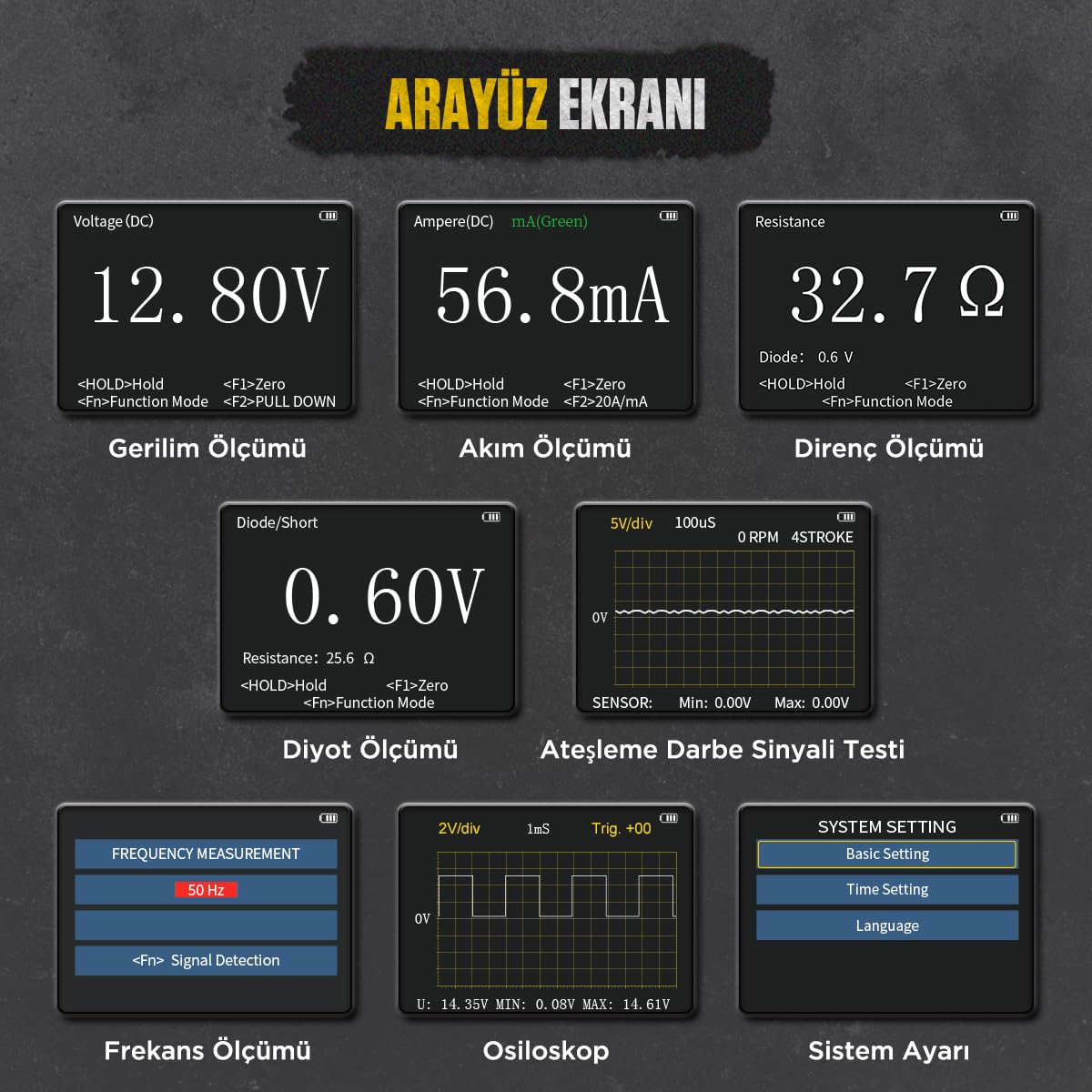 AUTOOL DM301 Cyfrowy tester multimetru, woltomierz DC AC, Ohm Volt Amp Dokładny pomiar napięcia prądu rezystancji Diody Ciągłość Oscyloskop Impuls Sygnał temperatury