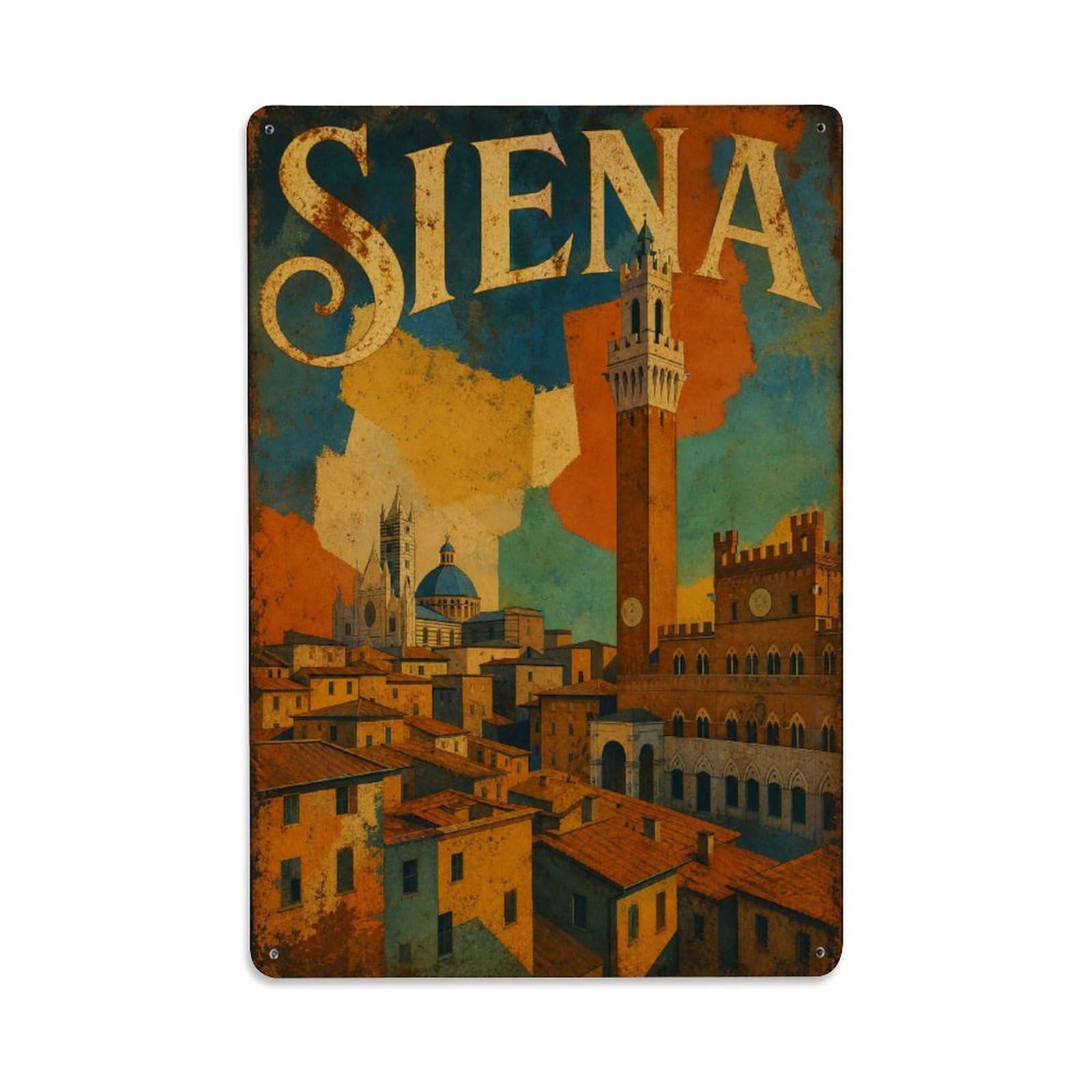 Huiyhb 8X12inch(20X30cm) Vintage Travel Siena Historic Center Medieval City Italy Metal Tin Sign