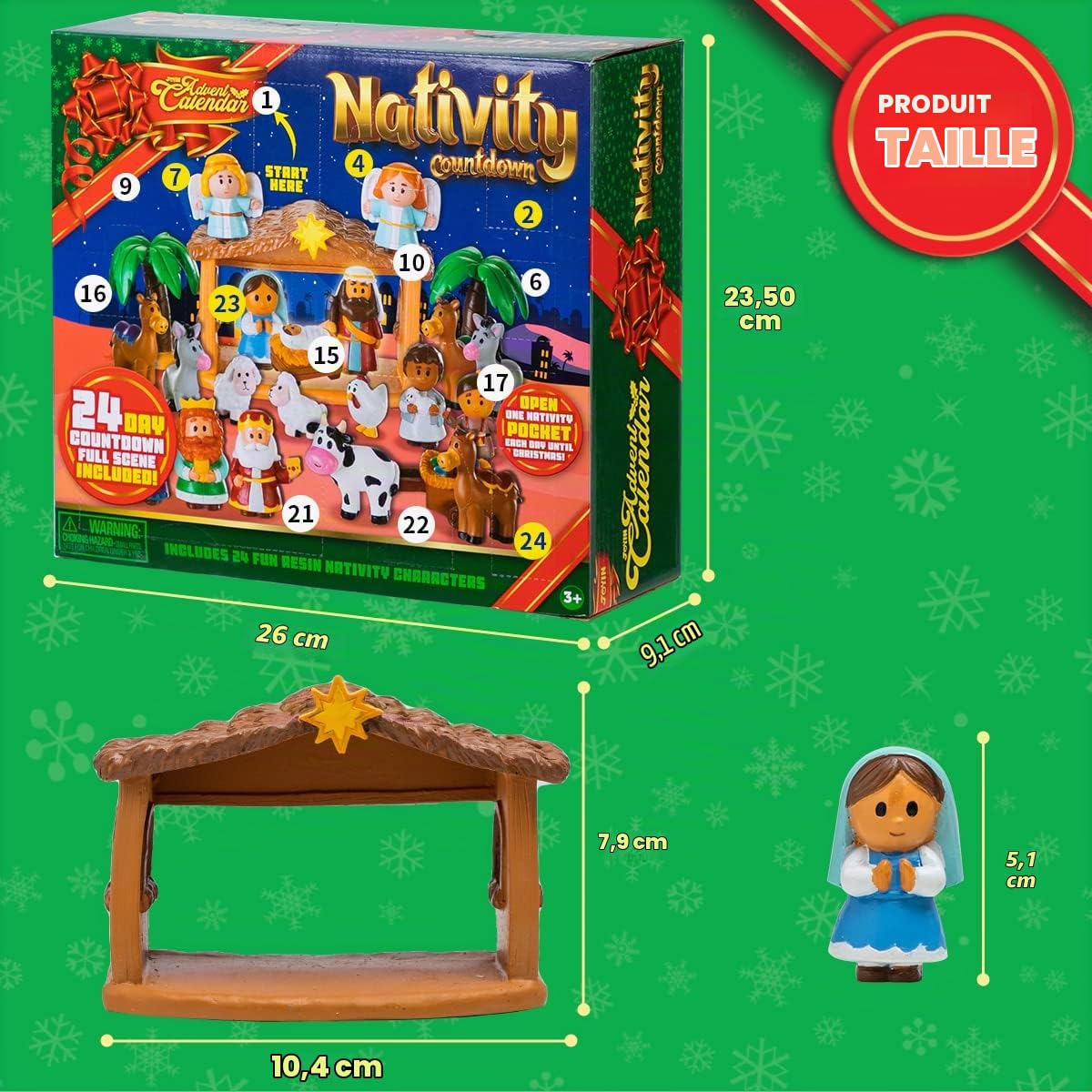 JOYIN 24 Pièces Calendrier de l'Avent de Noël 2025 Jouets Miniatures Ensemble de Figurines de la Nativité, Ensemble de Jeu de la Nativité, Calendrier du Enfants Cadeau de Fête de Noël