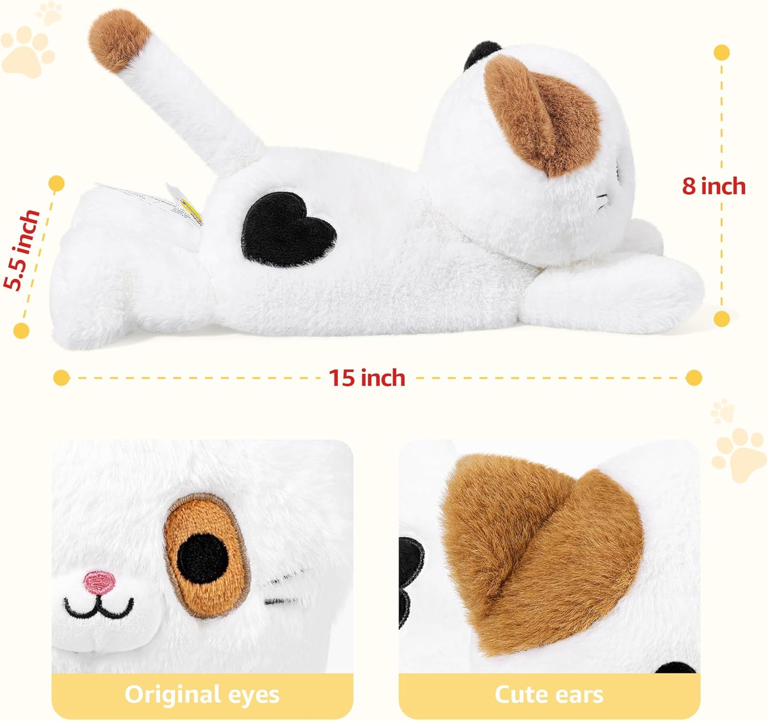 Onsoyours Original Heatable & Weighted Calico Cat Stuffed Animals, 15 inch Microwavable Kitten Plushie for Warmth & Stress Relief - Comfort Soft Plush Toys for Kids and Adults - Image 4