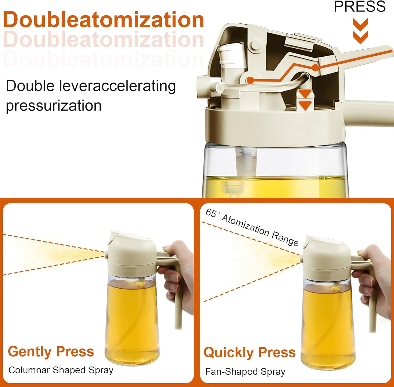 2 in 1 Oil Sprayer, Oil Sprayer for Hot Air Fryer 470ml, Oil Spray for Air Fryer, Kitchen Bottle Oil Dispenser (Beige)