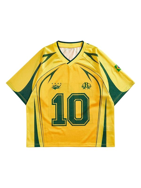 VIPWOLF Men's Jersey Y2k Shirt Graphic Tees Baggy T Shirts Yellow by VIPWOLF - Used condition - US$21.83