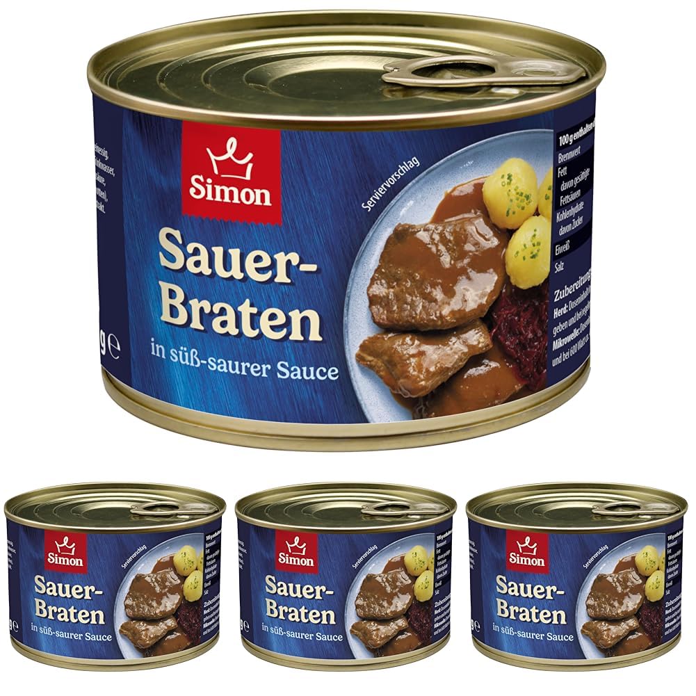 Werner Simon Sauerbraten 400 Gramm | Der Klassiker in der praktischen recycelbaren Konserve (Packung mit 4)