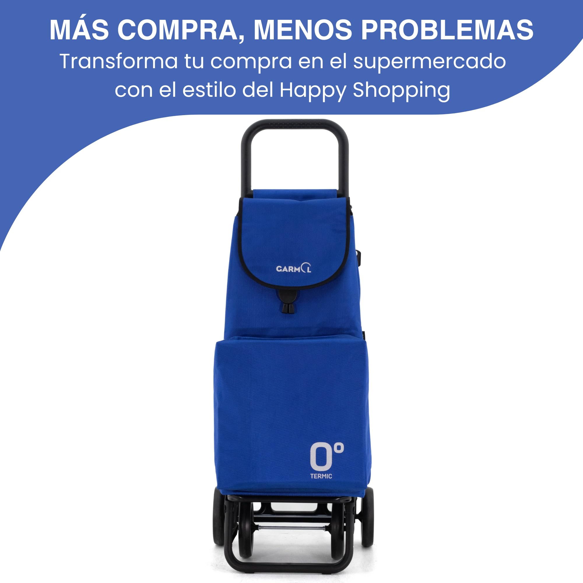 GARMOL Carro de la Compra Térmico Plegable 55 Litros |Bolsillo Térmico Interior de 11 Litros | Carro de la Compra 4 Ruedas Gran Capacidad | Carrito Compra Plegable Color Azul
