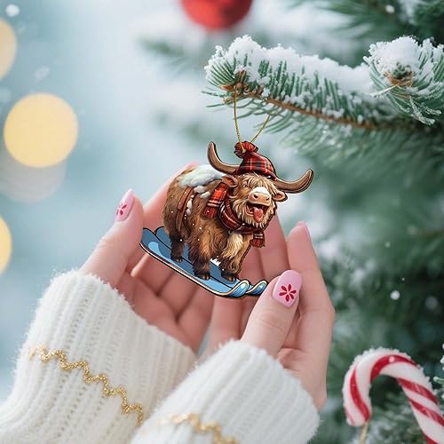Miniatura 3 de Adorno de Navidad de vaca de las montañas, adorno con estampado de vaca para decoración de árbol de Navidad, adorno colgante de ganado de las