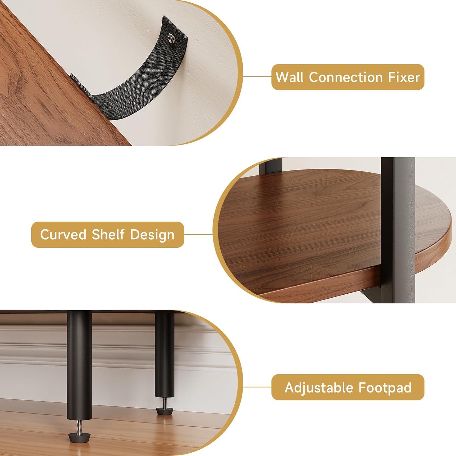 5 Tier Tall Bookshelf with Cabinet, Fluted Bookcase with Sliding Door, Metal and Wood Display Shelf, Free Standing Storage Shelving Unit, Corner Storage Organizer for Living Room, Home Office, Walnut