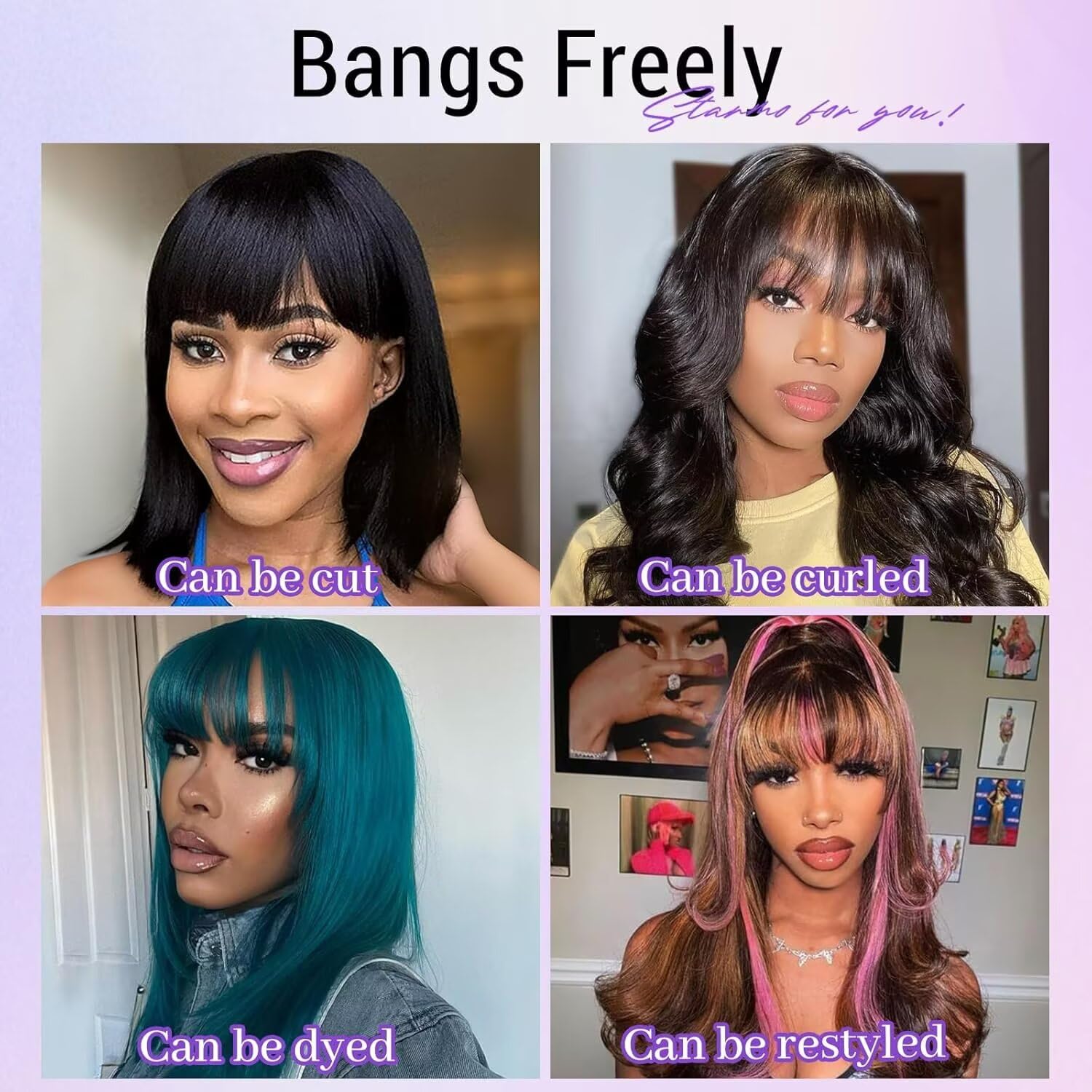 Parrucca Donna Capelli Veri Umani Straight Human Hair Wigs With Bangs No Lace Front Wig Human Hair Nera Parrucca Donna Diritta Con Frangia 12 Pollici