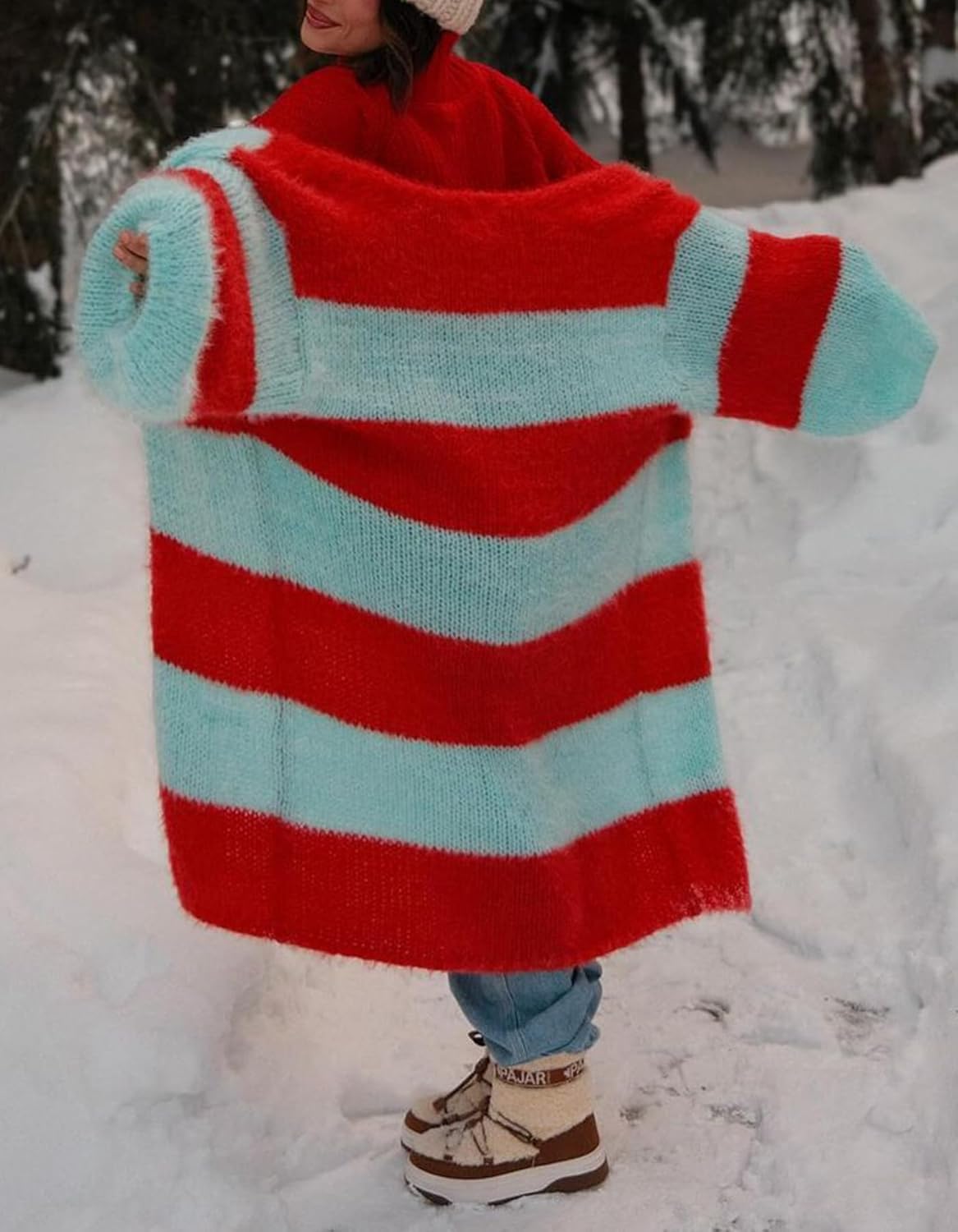 Women's Color Block Striped Long Cardigan Sweaters Open Front Oversized Chunky Knit Slouchy Loose Sweater Coat - Image 7