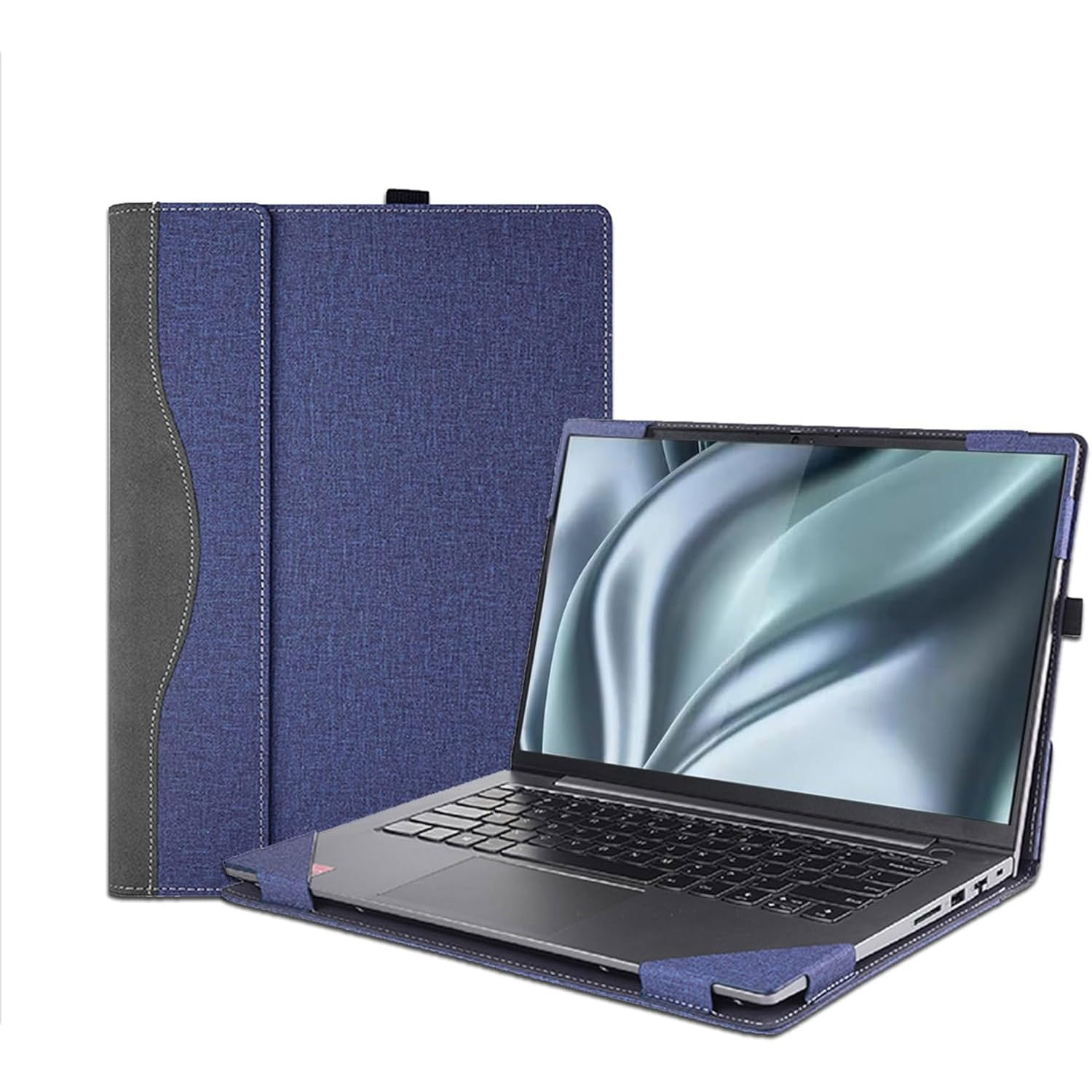 Etui na laptopa 35.6 cm Lenovo Flex 7 14IAU7 14IRU8 i Lenovo Slim 7 14IAP7 14IRP8, skóra PU, pokrowiec ochronny na notebooka z uchwytem na długopis (niebieski)