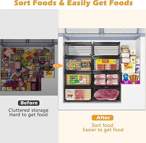 Miniatura 2 de NADAMOO Contenedores organizadores de congelador, 2 paquetes grandes y apilables con asa, cestas de almacenamiento ajustables de metal para