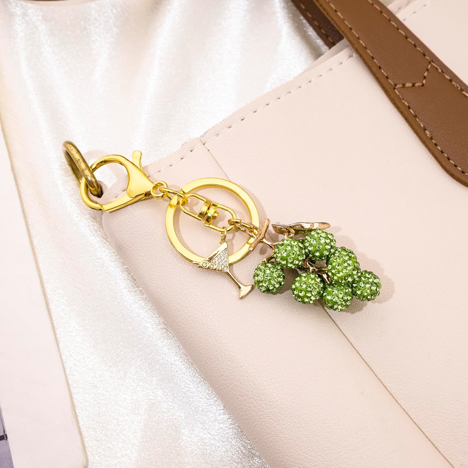 Bag Charms For Handbags Mental Cute Green Grape And Wine Cup Keychain Women's Keyrings Fruit Purse Charms Accessory Keyholder For Girl Men Boy - Image 2