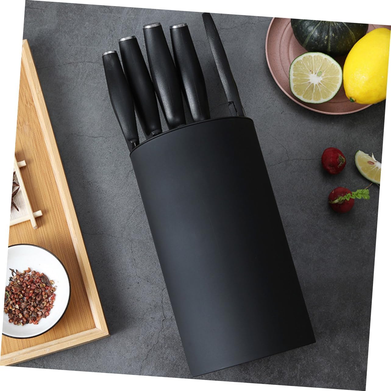 Garneck Creative Multi Functional Cutter Storage Rack with Slot Design Sturdy Plastic Kitchen Organizer for Scissors and Tableware Black Household Knife Holder with Stable Non Slip Surface