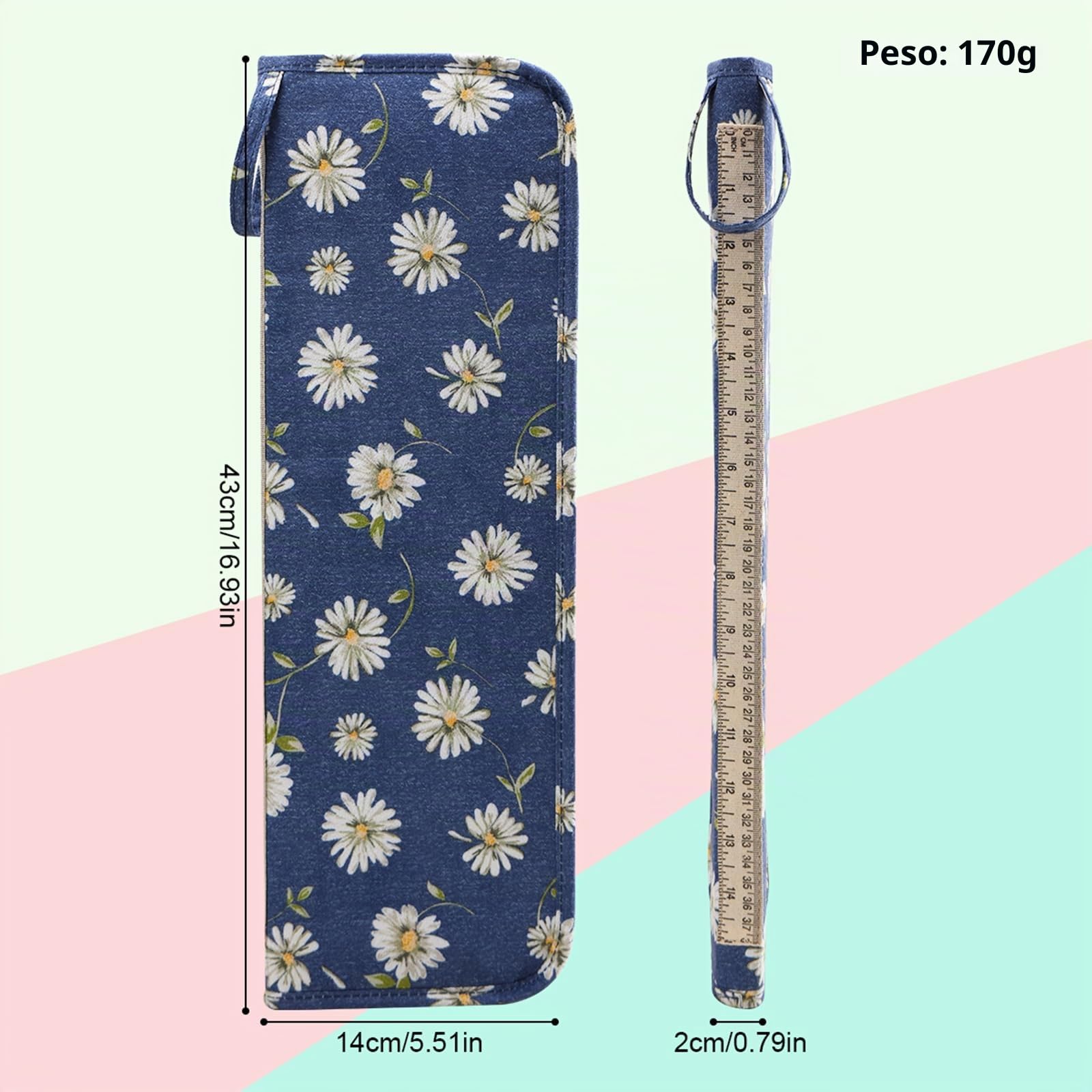 Coopay Custodia Morbida per Ferri da Maglia, 40 cm, per Ferri Lunghi, 14 x 43 x 2 cm, Margherita