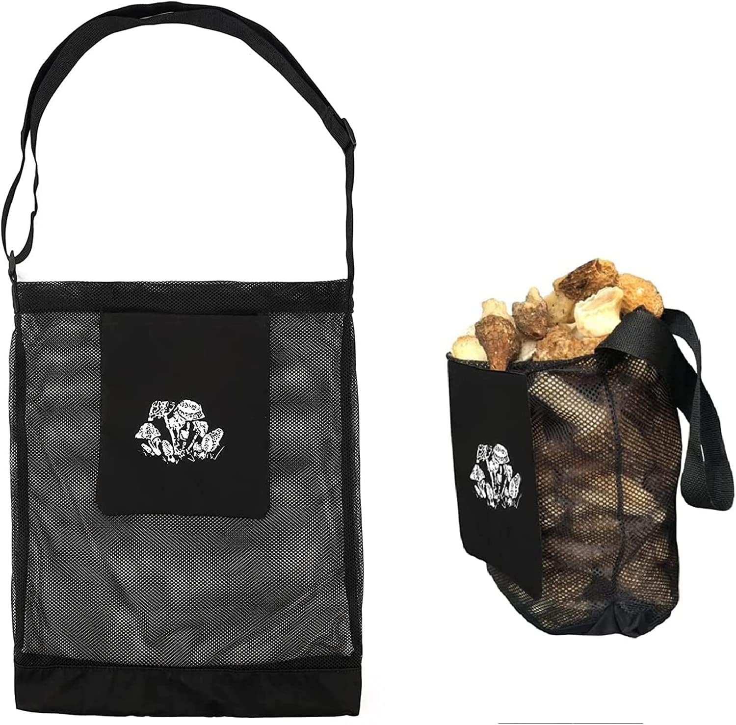 Qchengsan Mushroom Hunting Bag, Mushroom Foraging Bag, Mesh Foraging Pouch Harvesting Bag, Collapsible Fruit Gathering Mushroom Basket, Black, 42*36cm