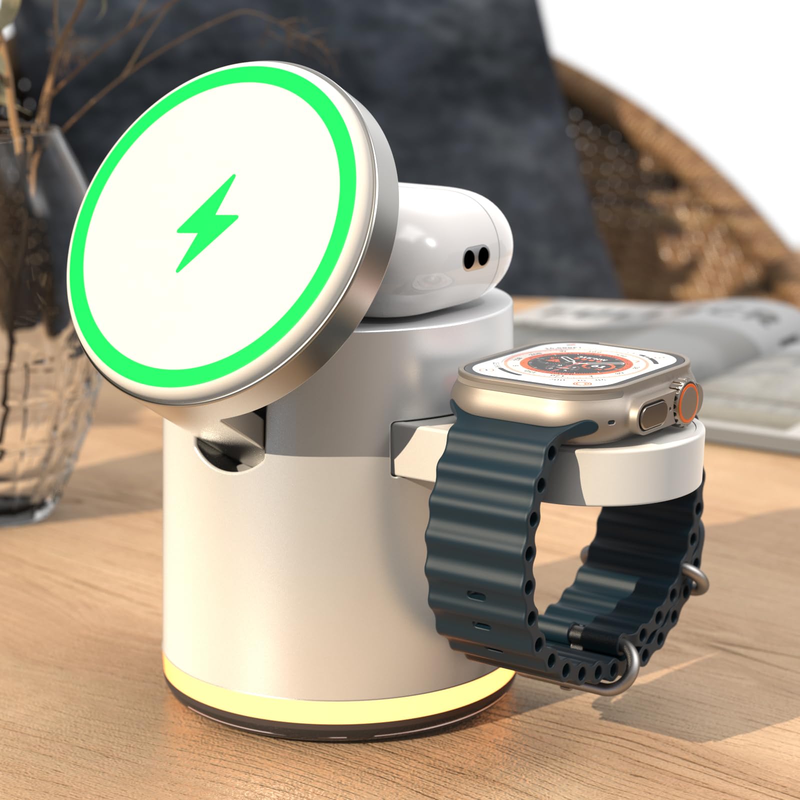 GLILAVOX【最新型】3in1ワイヤレス充電器 マグネット式 折畳み Compatible with i-Phone17 Air/17 Pro/17 Pro Max/17/16/15/14/13/12/Pro/Pro Max/Plus/apple watch Ultra 3/ultra2/SE 3/SE/11/10/9/8/エアポッズ Pro 3/Pro/4/3/2 置くだけ アダプタ付き