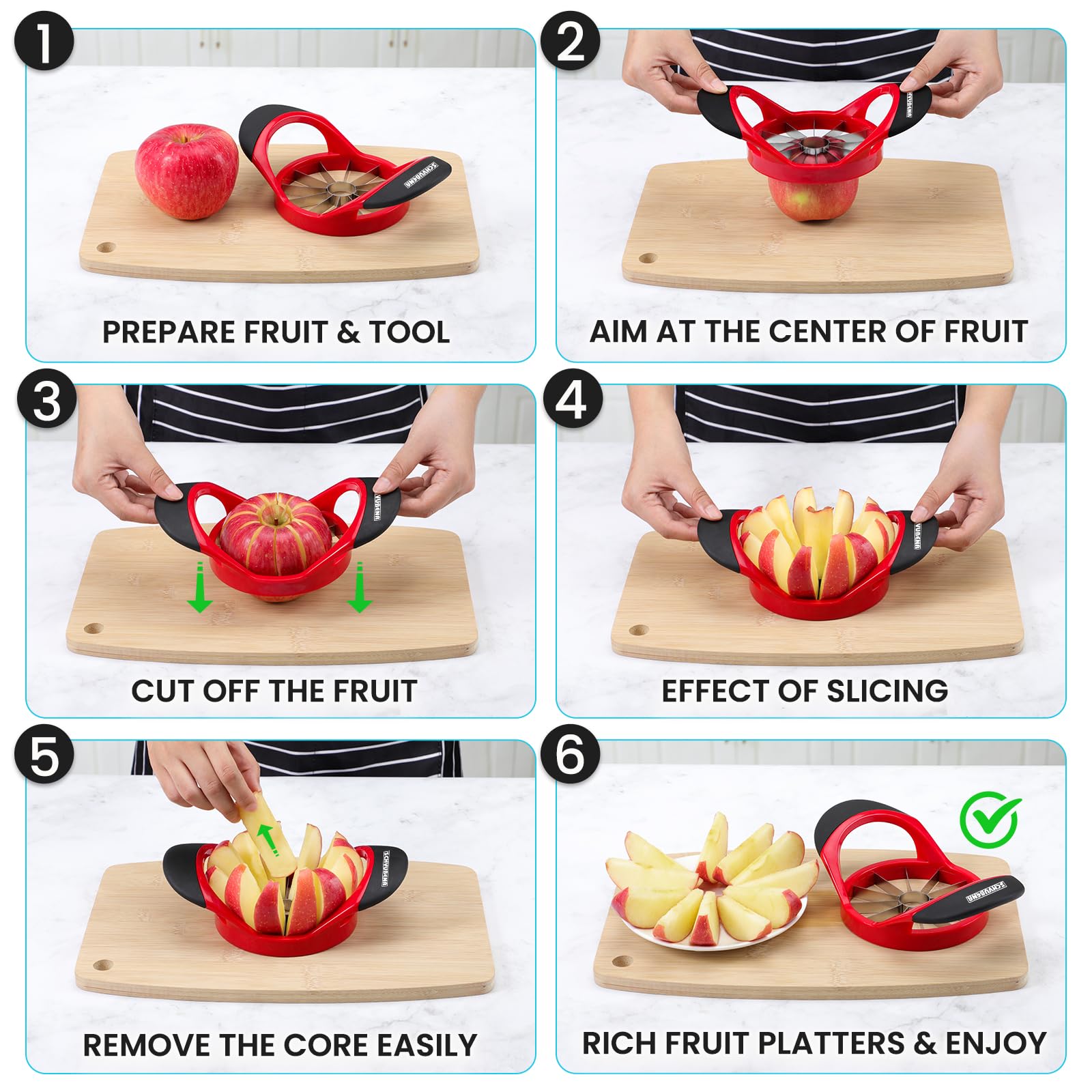 SCHVUBENR Large Apple Corer and Slicer, 4.72 Inch Apple Cutter Slicer with 12 Blades, Stainless Steel Apple Slicer - Image 4