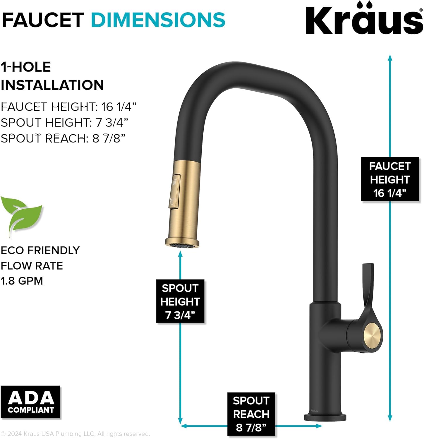 KRAUS Torak Pull Down Kitchen Faucet in Spot-Free Brushed Brass/Matte Black with 2 Function Sprayer, Pre-Attached Water Lines, and Mounting Hardware, KPF-2841SFBBMB - Image 4