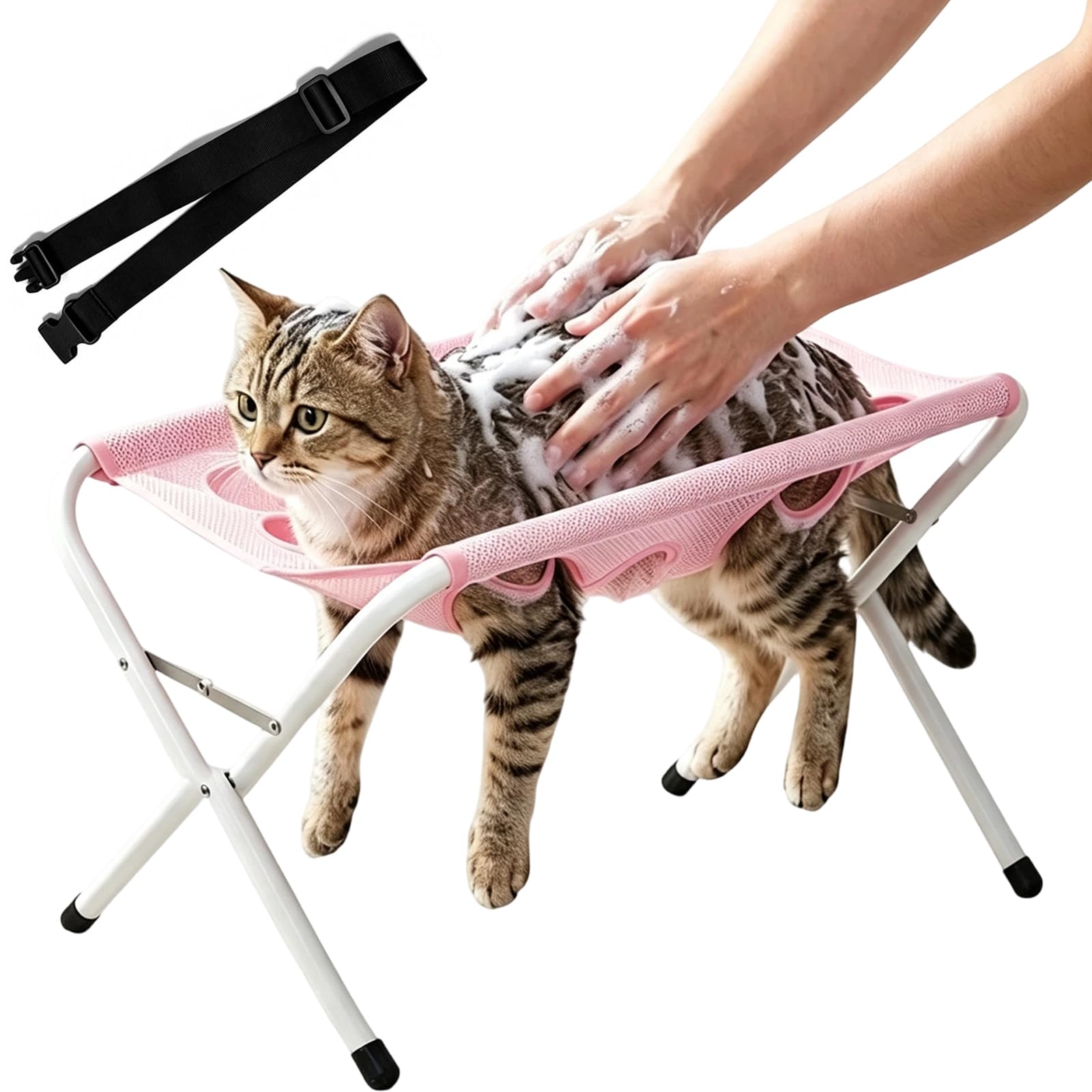 2027 Upgrated Dog Bath Stand, Pet Grooming Bath Stand, Pet Shower Holder for Dogs, Foldable Pet Bathing Hammock with Quick dry Surface And Strap，Pink