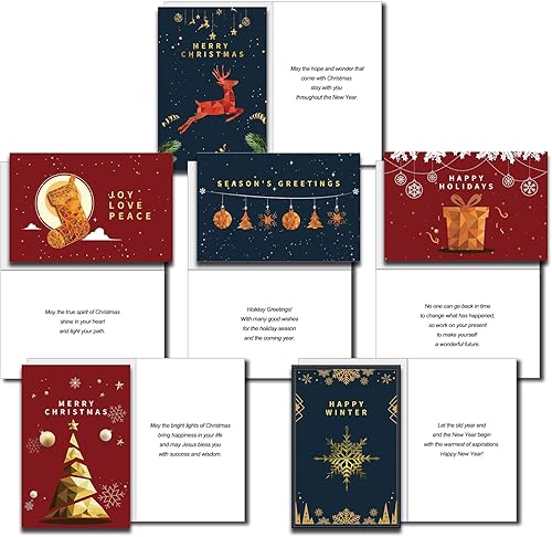 Miniatura 2 de Paquete de 30 tarjetas de Navidad a granel 3D con sobres rojos, calcomanías de sellado, cálidos deseos de alegría y paz para negocios, familia,