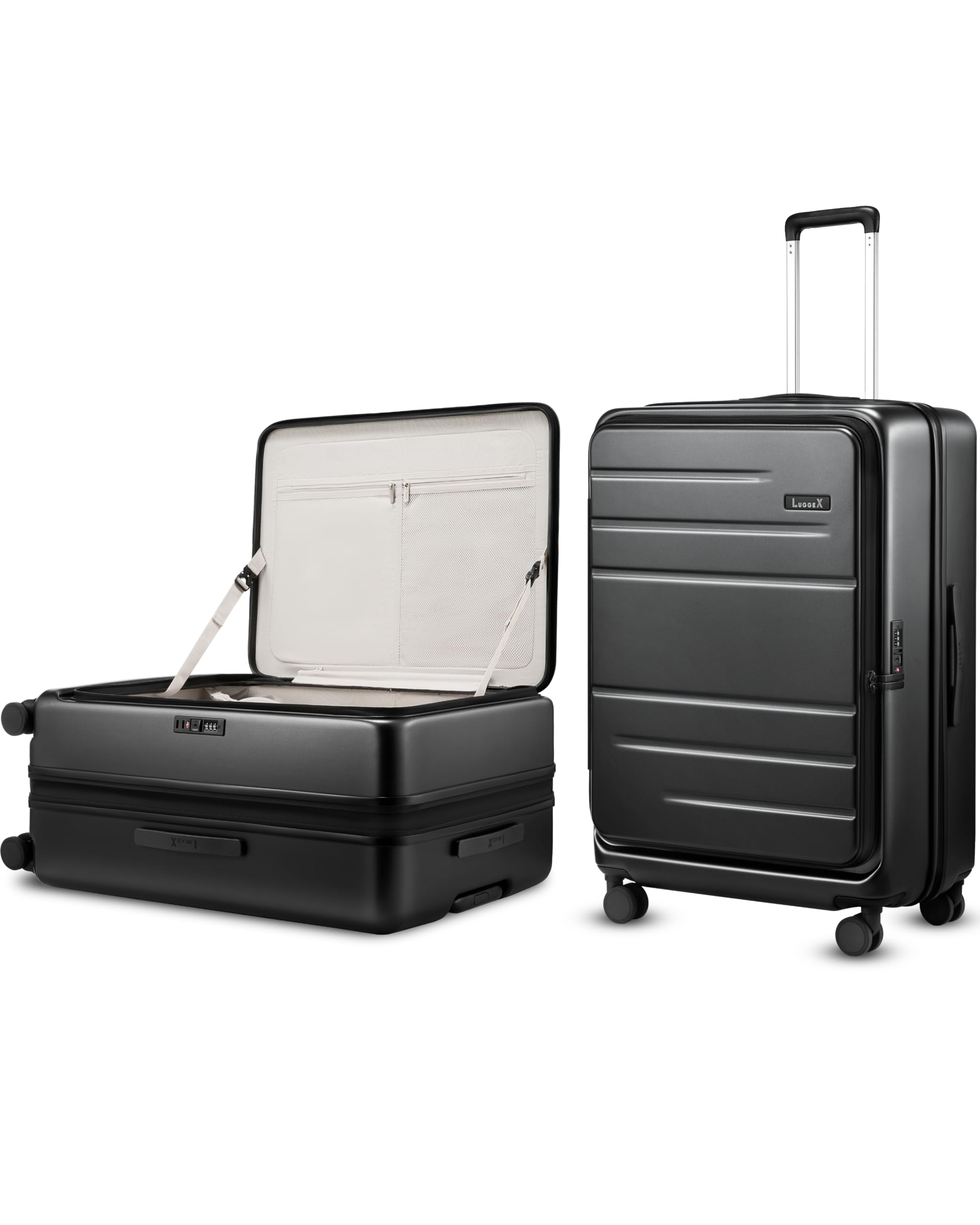 LUGGEX Top Opening Expandable Checked Suitcase, Black, 28'