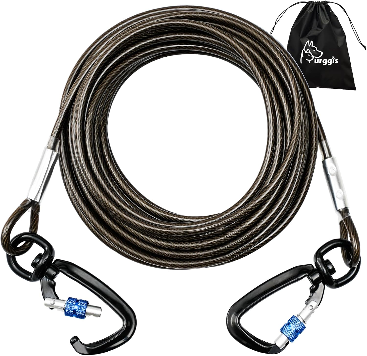 Heavy-Duty Reflective Dog Tie Out Cable (10-50FT) – Tangle-Free, 360° Rotating Clasp