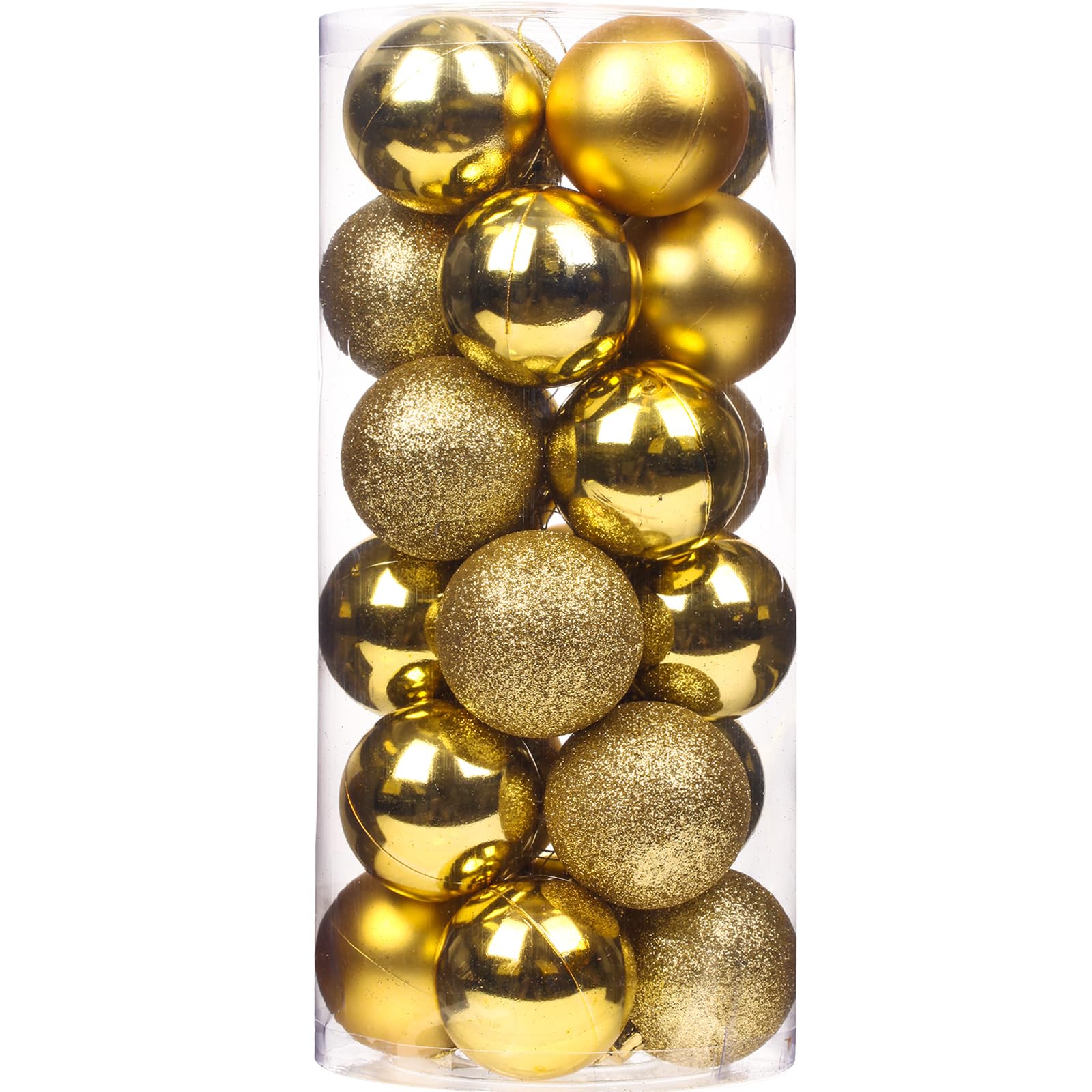 Emopeak Gold 24Pcs Christmas Ornaments For Tree Decor, 2.36Inch Christmas Balls Ornaments, Shatterproof Xmas Hanging Baubles For Holiday Wedding Party Decoration