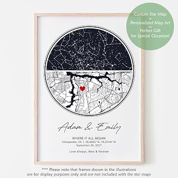 Custom Star Map Print or Canvas (9 Designs, Multiple Sizes), Personalized Constellation Map, Night Sky by date Wall Art, Unique Gift - Special Occasion, Wedding, Anniversary, Valentines Day)
