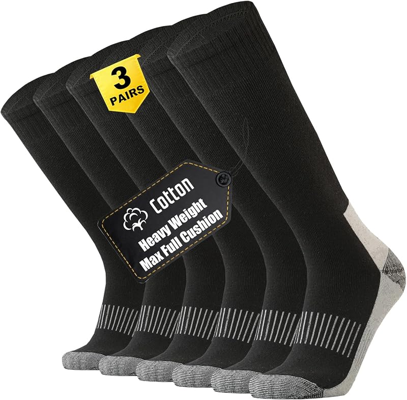 ONKE medias hasta la rodilla para hombre Bota de trabajo resistente sobre el tubo largo de la pantorrilla | Algodón, cojín completo máximo, absorbe la humedad, control de olores, duradero, transpirable, cómodo, grueso y cálido, talla M/L/XL, paquete de 2/3