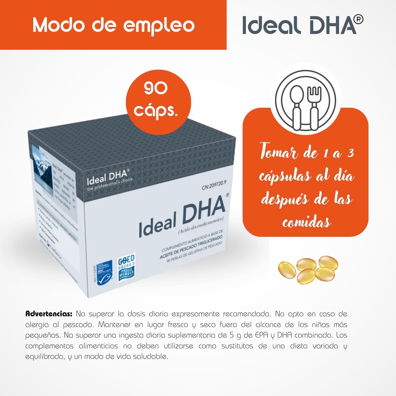 Ideal DHA® de Margan Biotech, 90n cápsulas blandas pequeñas | Ácidos Grasos Omega 3 Triglicerados | 300 mg de DHA y 150 mg de EPA por cápsula | Suplemento Omega 3 certificado con Mínimo TOTOX