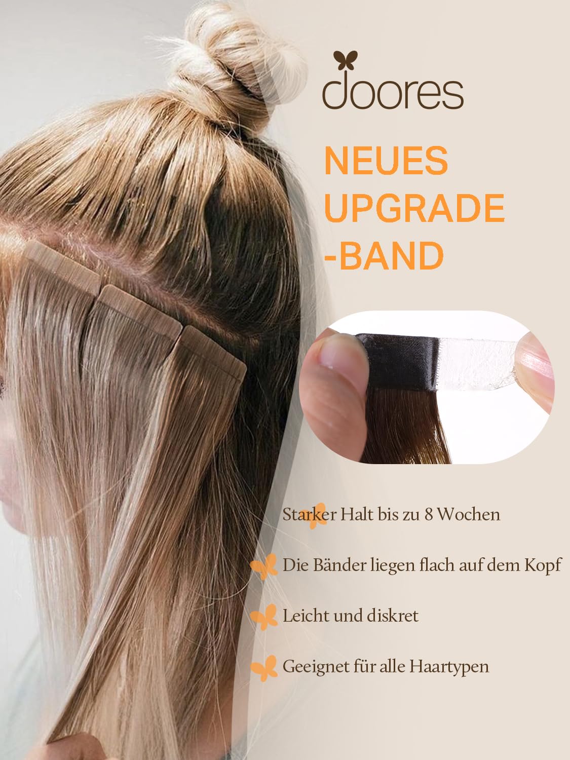 DOORES Tape Extensions Echthaar Echtes Remy Voll Tape In Extension #4/26/4