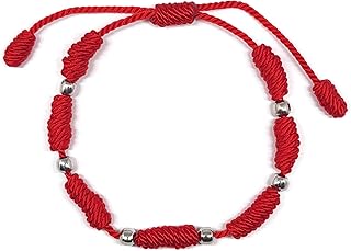 by Dalia - Pulsera Kabbalah - cordón con Nudos de Hilo Rojo con Bolas - Unisex - Ajustable - protección de Mal de Ojo, Buena Suerte, Good Luck