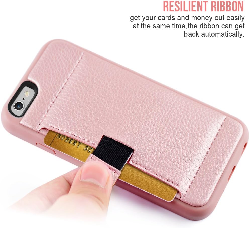 ZVE Case for Apple iPhone 6s and iPhone 6, 4.7 inch, Slim Leather Wallet Case with Credit Card Holder Slot Pocket Protective Case Cover for Apple iPhone 6 / 6s - Rose Gold