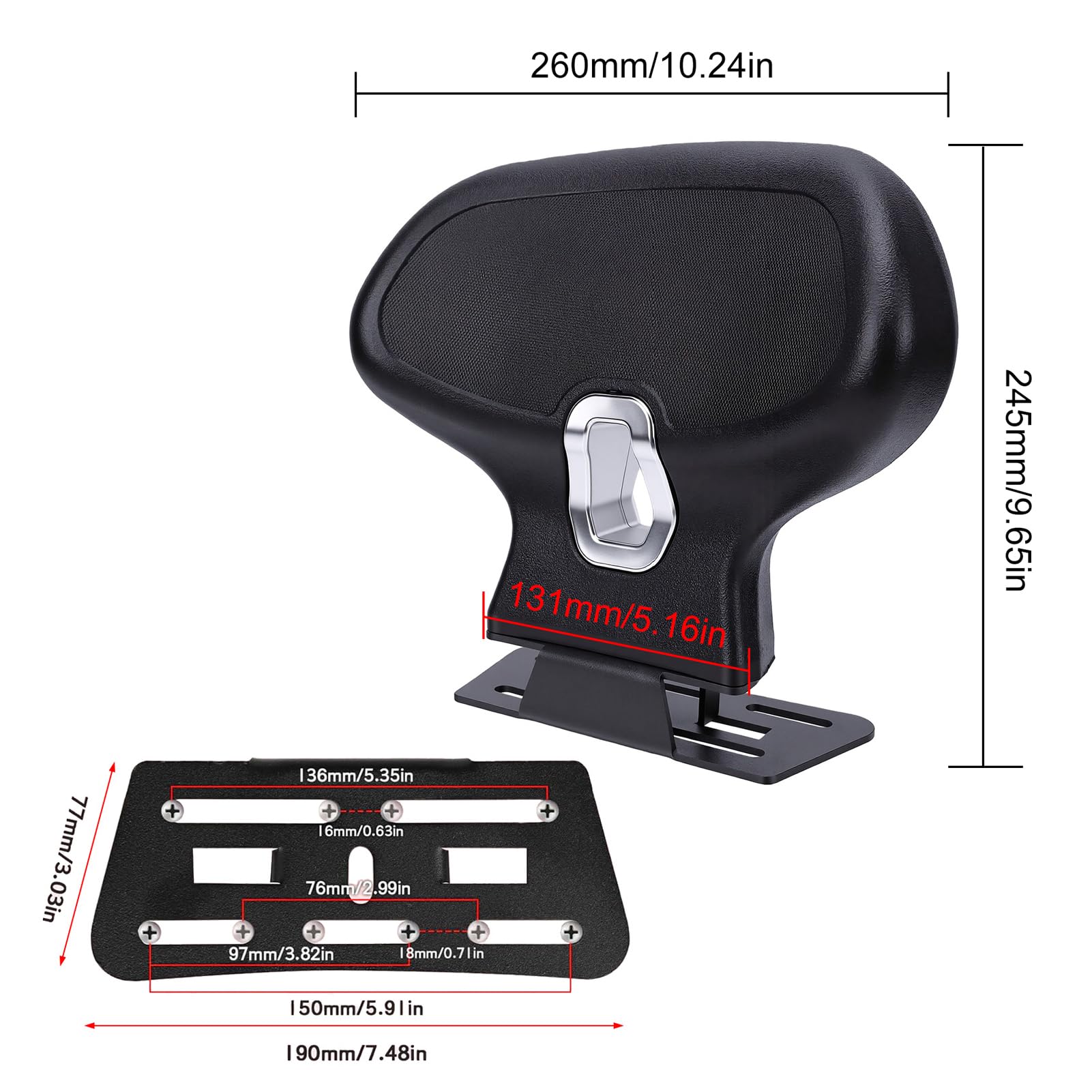 Schienale Posteriore Moto per ATV Scooter Cruiser, 25 Cm