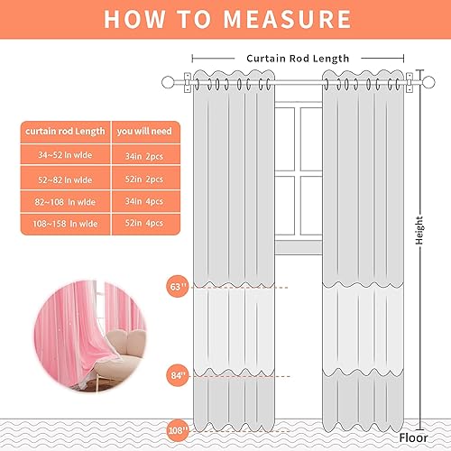 Miniatura 281 de XiDi - Cortinas rosas y grises para dormitorio de niñas, calcomanías de pared de unicornio, cortina verde, oscurecimiento de habitación, opaca, 63