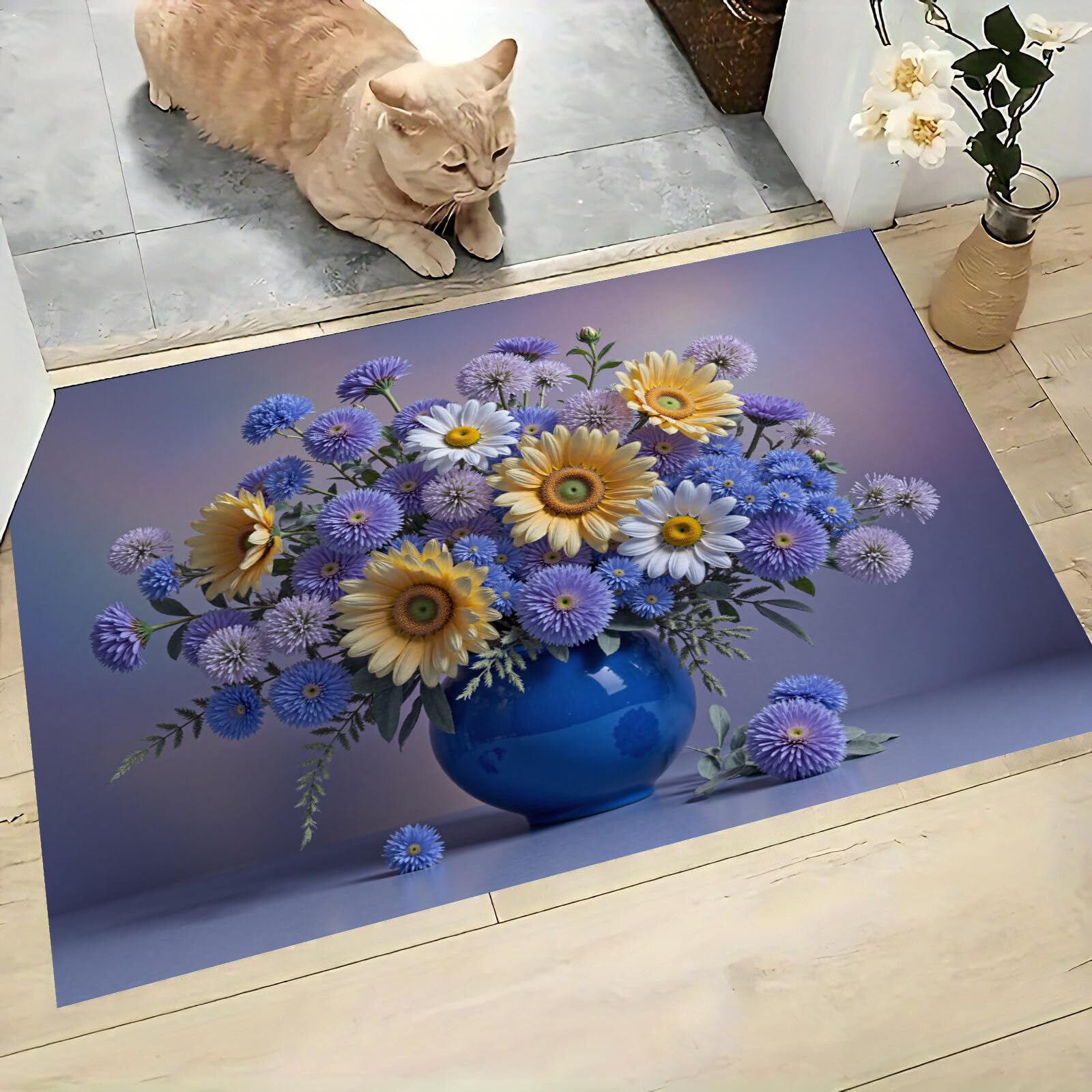 Paillasson tournesol et chrysanthème violet nature moderne 50x80cm