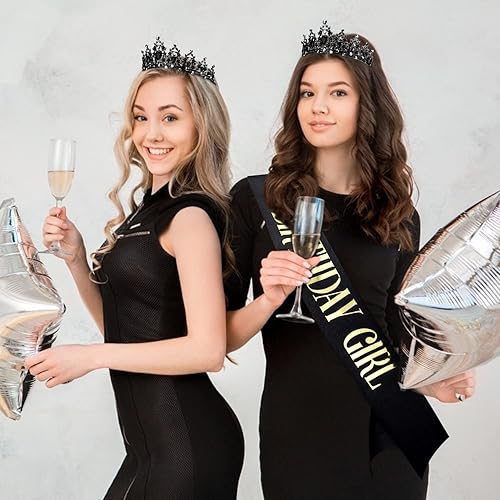 Miniatura 4 de Didder Juego de banda de cumpleaños y corona de cristal, tiara de cumpleaños y banda para mujeres y niñas, Aleación dura duradera, diamantes de