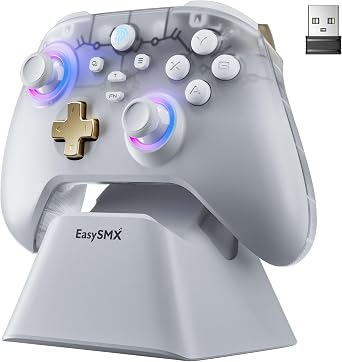 EasySMX D05 PC コントローラー、充電ドック、RGBバックライト、ワイヤレスコントローラー、Switch ジョイコン、PC/Switch/iOS/Android/Steam Deck用ゲームパッド、ホール効果トリガー付き、ジョイスティック/1000mAhバッテリー(白)