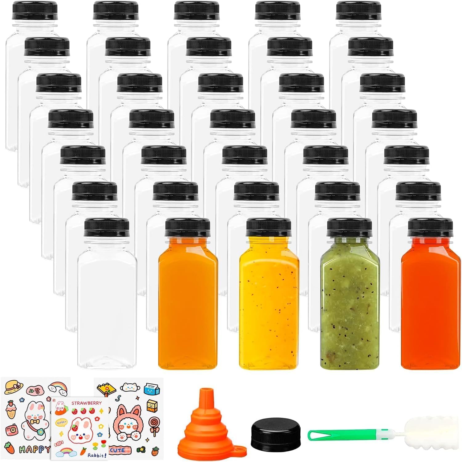 Bouteille de jus vide en plastique transparent 350 ml réutilisable avec entonnoir