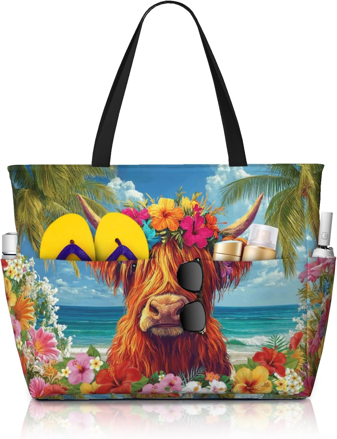 Beach Bags for Women Cute Print Waterproof Sandproof Women Tote Bag with Zipper Colorful Pool Bags for Gym Travel Vocation