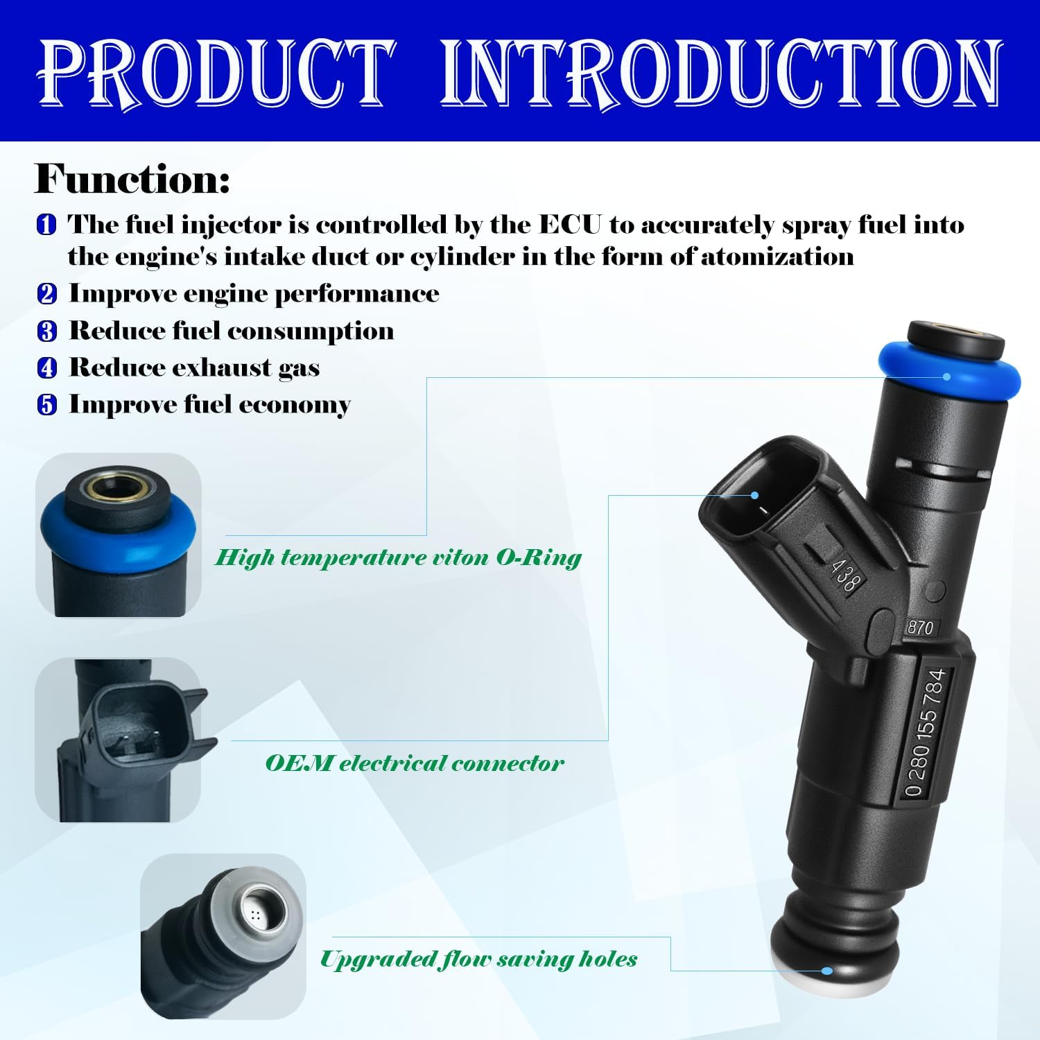 Set of 6 Upgraded 4 Holes Fuel Injectors Fit for Jeep: Wrangler/Cherokee/Grand Cherokee V6 4.0L 1999-2004, for Dodge: Ram 1500/2500 Van/ 3500 Van V6 5.2L 2000-2003, OEM # 0280155784