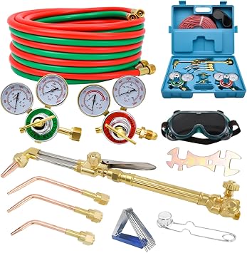 Cutting Torch Set Oxy Acetylene Torch Kit,Portable Gas Cutting Torch and Welding Kit with 50FT Welding Hose,Acetylene Oxygen Gas Regulator, Welding Glasses Storage Case