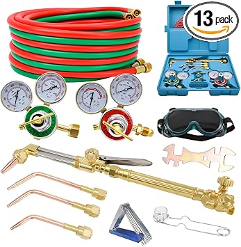 Oxy Acetylene Torch Kit Cutting Torch Kit with 25FT Gas Hose, Portable Gas Cutting Torch and Welding Kit with Acetylene Oxygen Gas Regulator,Welding Glasses,Storage Case and Accesseries