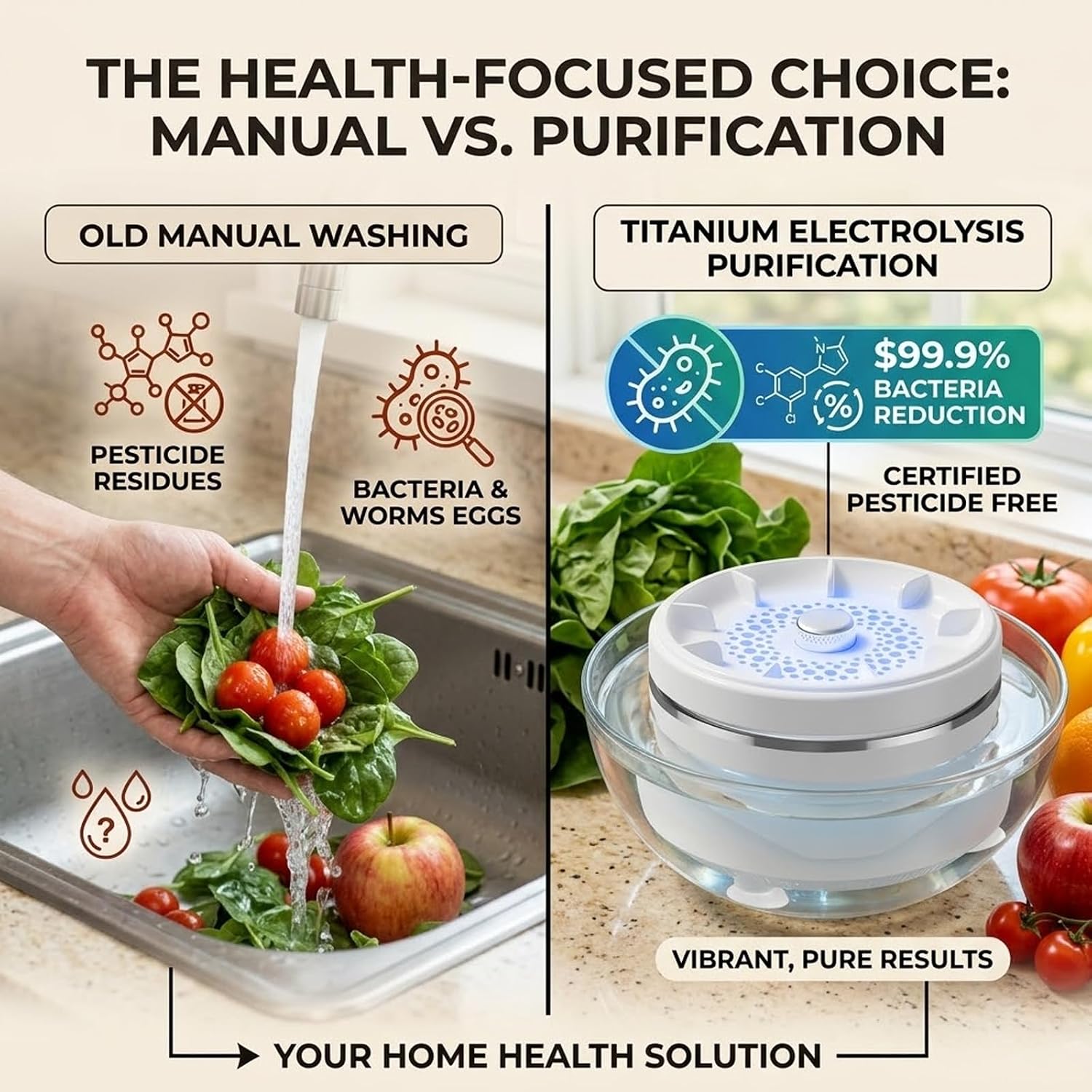 Fruit and Vegetable Washing Machine,Upgrade Fruit Vegetable Device with Titanium Electrolysis Purification, for Kitchen Home