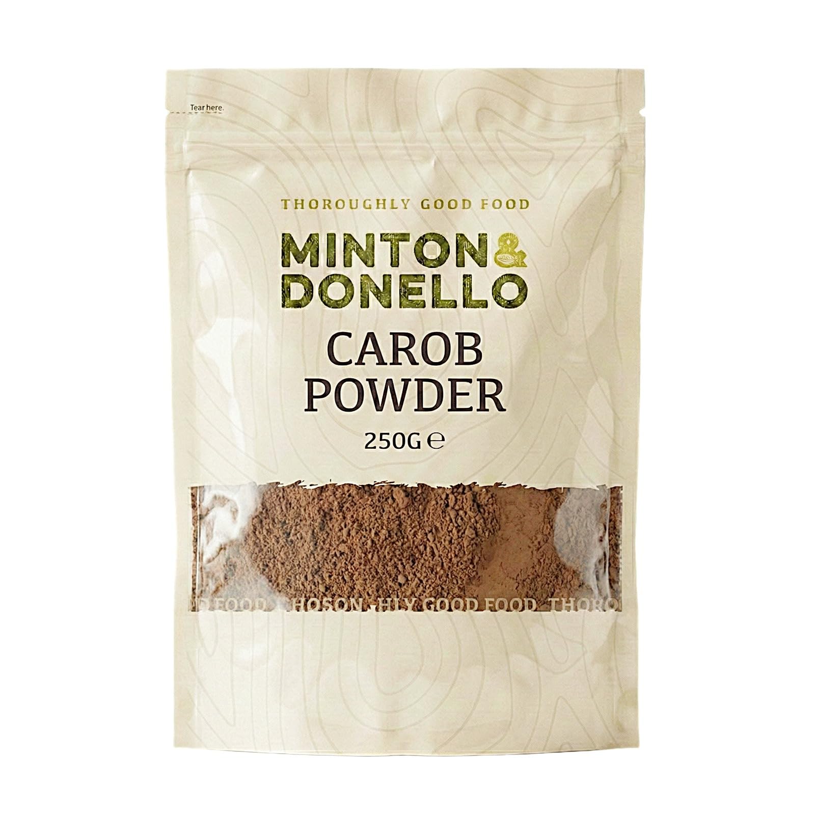 Minton & Donello Carob Powder 250g Pack - Antioxidant Rich, Naturally Sweet, Healthy Cocoa Alternative, High Fibre, Versatile, Good for Baking, in Smoothies, Drinks or Desserts