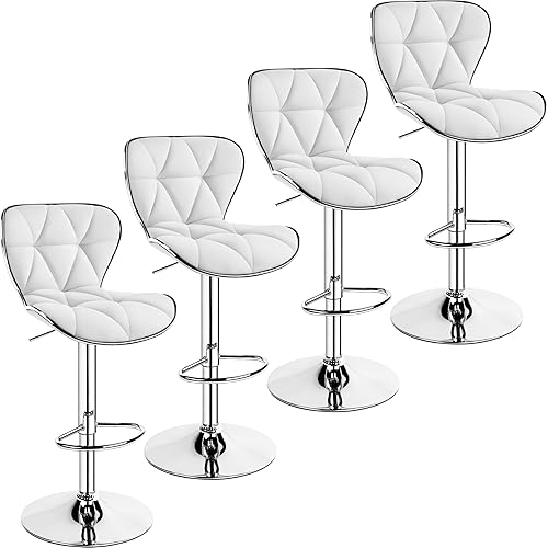 Miniatura 10 de Yaheetech Juego de 4 taburetes de bar, sillas de isla con respaldo de concha, sillas de bar de piel sintética ajustables, taburetes giratorios con