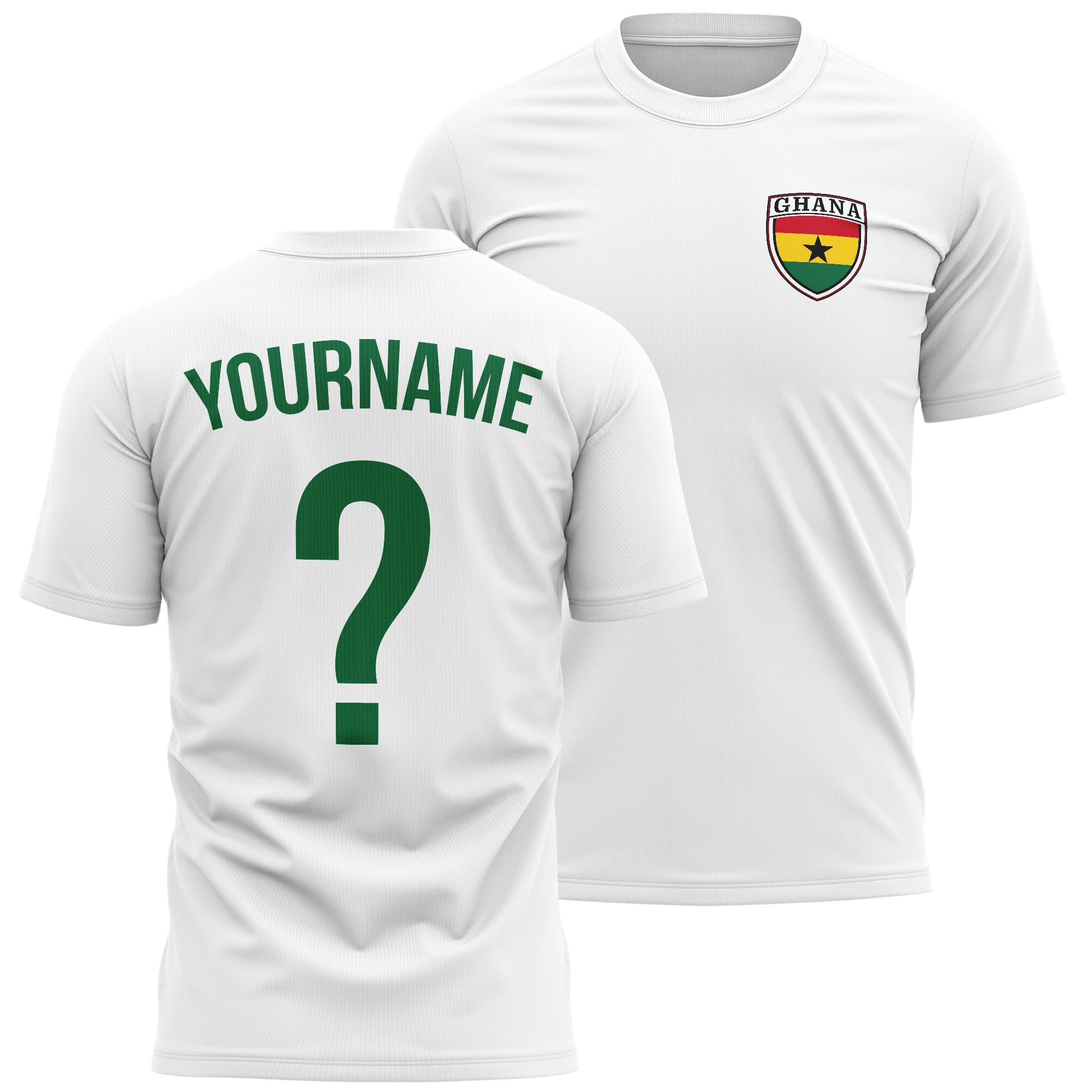 Personalised Ghana Mens T Shirt - Pocket Football Badge with Custom Name and Number Supporters Tee, S, White