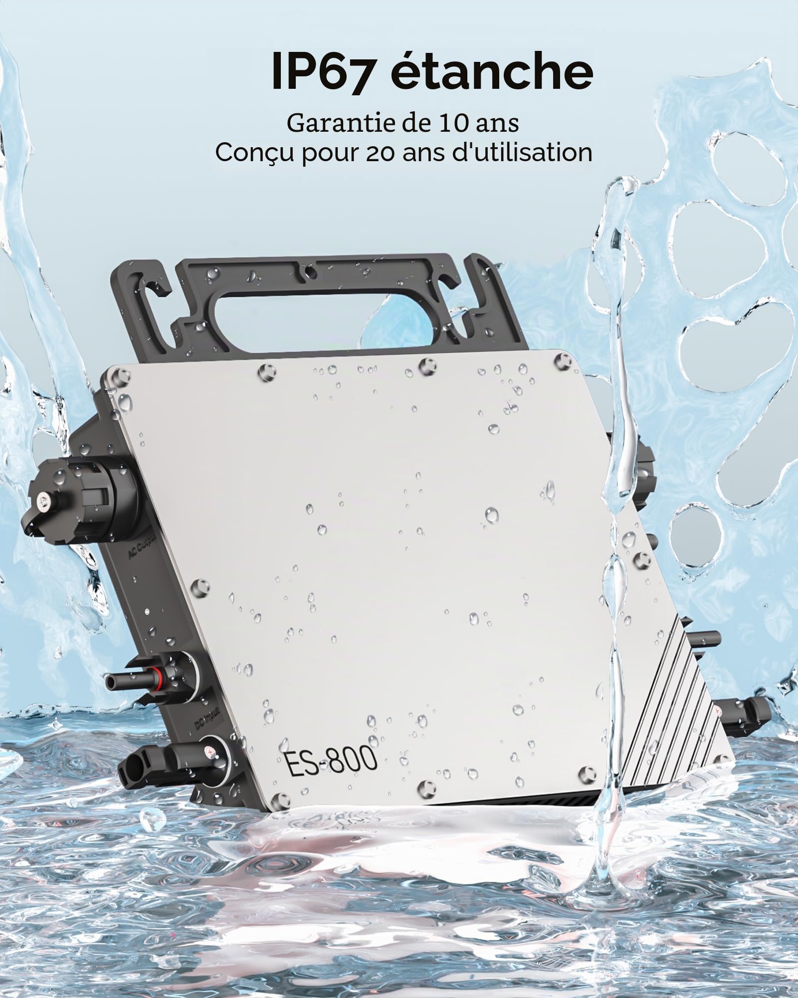 Micro onduleur 800W, onduleur MPPT, entrée Secteur microsolaire, Plug and Play, Installation Facile, Surveillance WiFi avec Application IP67, étanche