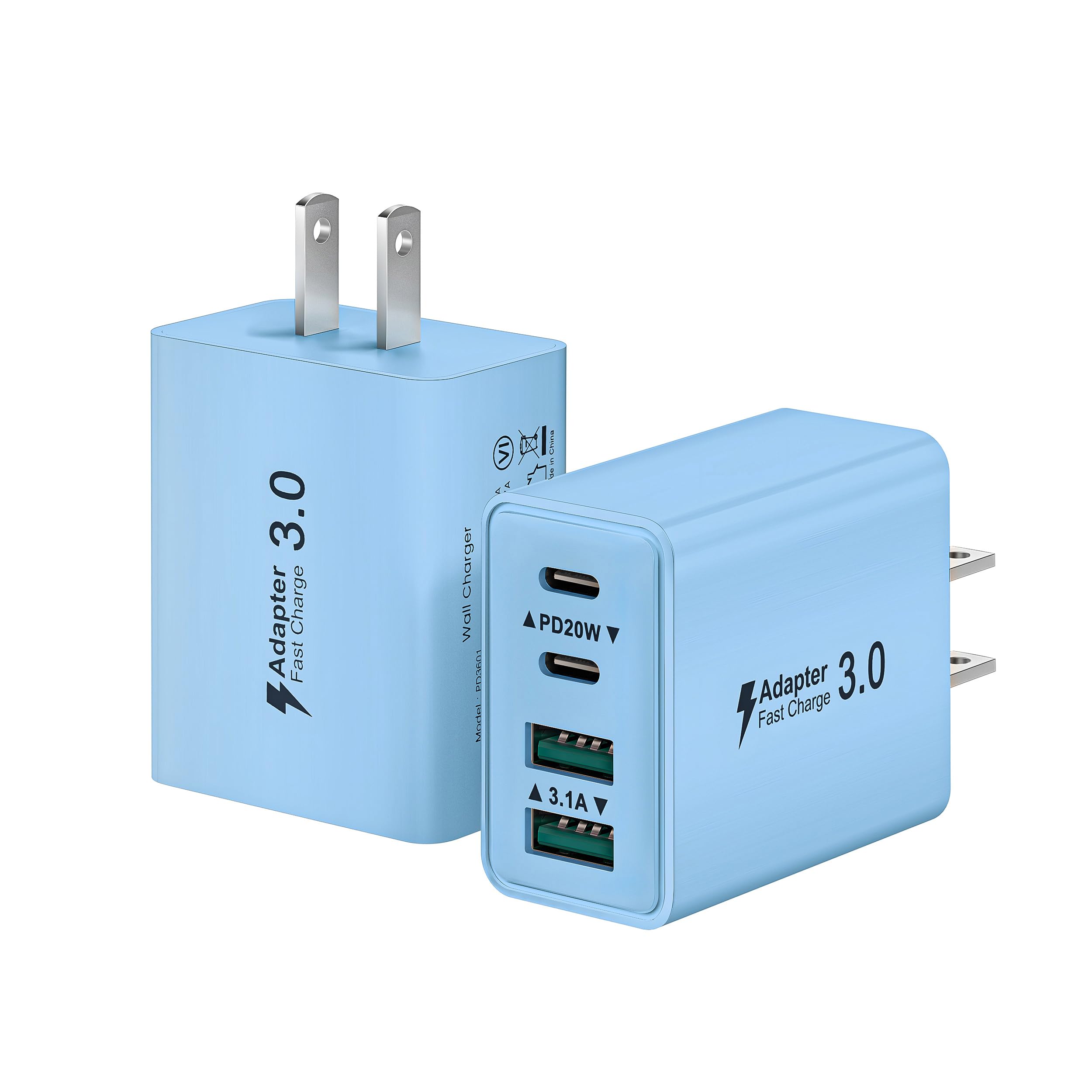 2-Pack USB C Charger Block, 40W USB C Charger Fast Charging Block, 4-Port USBC PD Power Adapter + QC Wall Plug Multi Type C Charging Block Cube for iPhone 16 15 14 13 12 11 Pro Max Plus, Samsung, iPad