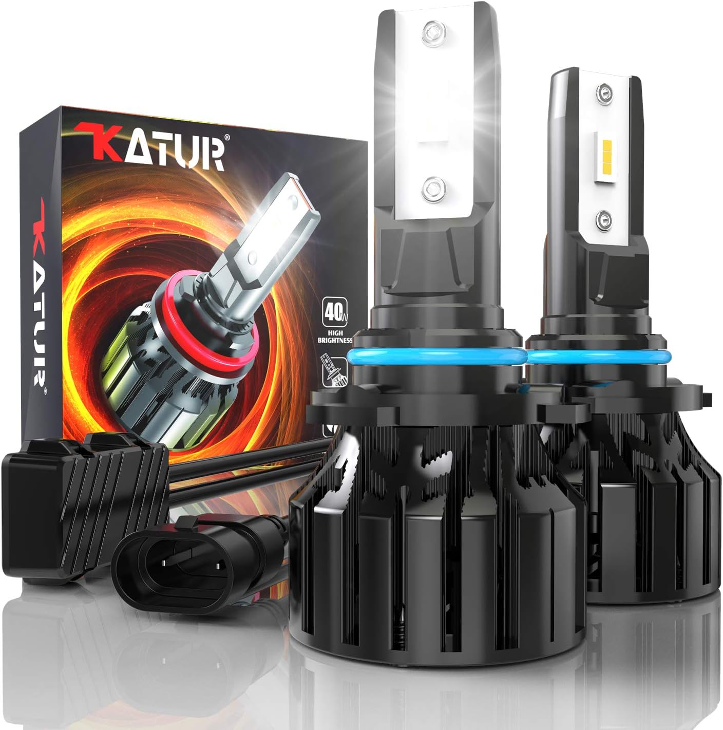 KATUR HB4 Led Bulb, 80W 16000LM 6000K Cool White 400% Brightness Super Bright 360 Degree Adjustable Beam Angle hb4 9006 Led Headlight Bulb Conversion Kit IP65 Waterproof, Pack of 2